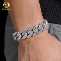 Bracelet Moissanite Hip Hop en Argent 925, Maillons Cubains, Grande Pierre de 16mm, Entièrement Sertie, Testeur Inclus
