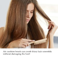 Brosse à cheveux ergonomique en bambou avec coussin d'air, grande et carrée, avec logo personnalisé, picots en bois pour massage, peigne démêlant antistatique