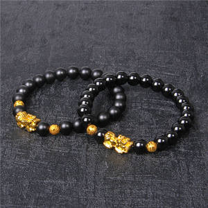 Venta caliente Natural Tiger Eye Stone Crystal Beaded Protection Pulseras Hombres Buena suerte Feng Shui Mantra Gold Pixiu Charm Bracelet - Product Image 3