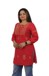 Fait à la main femmes Chikankari Kurta solide pur coton cambrique longue tenue de fête pour adultes Style indien pakistanais Unique élégant - Product Image 5
