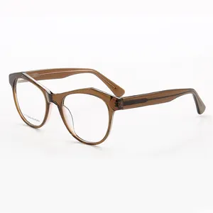 2023 Eye Glass High Quality Safety Glasses Transparent Brown Vintage Colors Glossy Acetate Spectacle Eyeglasses Frames