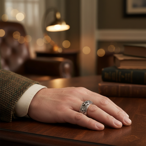 แหวนหมุนสแตนเลสสตีลชุบทอง 8 มม. ประดับคำมงคลทิเบต โอม มณี ปัทเม ฮุม สำหรับผู้ชายและผู้หญิง - Product Image 2