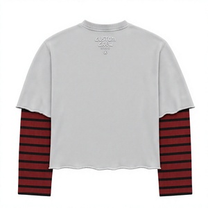 เสื้อยืดแขนยาวผ้าฝ้าย 300 กรัม แบบสั่งทำพิเศษ ลายสก็อตสองชั้น ตัดต่อแบบดิสเทรส ทรงบ็อกซี่ฟิต วินเทจวอช สำหรับผู้ชาย - Product Image 2