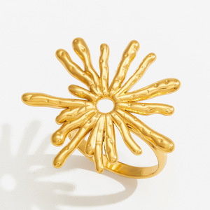 Gold Stainless Steel Sunburst <b>Open</b> <b>Ring</b> Geometric Star Shape Women's Fashion Jewelry Gift - Product Image 1