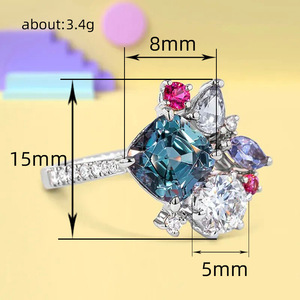 Anello di fidanzamento colorato con taglio Princess per donna, gioiello da dito alla moda e scintillante - Product Image 5