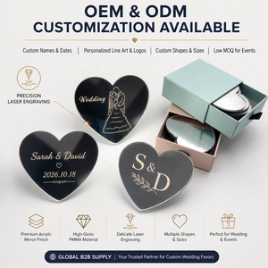 Espejo Acrílico Romántico para Boda, Personalizado al por Mayor, con Forma de Corazón, Grabado con Láser, Irrompible, para Novios - Product Image 1
