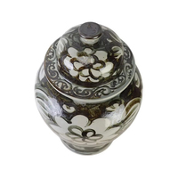 Grand pot en porcelaine vintage de Jingdezhen, peint à la main, motif floral brun, pot décoratif pour la maison