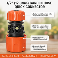 Connecteur rapide pour tuyau d'arrosage de jardin en plastique ABS 1/2 pouce, écologique, durable, six couleurs, pour outils de jardin et irrigation par aspersion