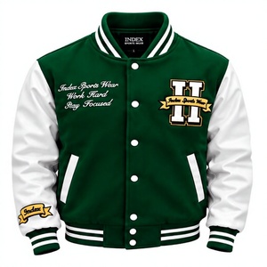 Veste universitaire pour homme Index, verte et blanche, avec logo brodé, col rabattu, style preppy, pour l'automne - Product Image 1