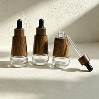 Botol Dispenser Esens Perawatan Kulit 30ML, Vial Kaca dengan Pipet dan Lapisan Motif Kayu, Wadah Kosmetik Kosong untuk Minyak Esensial