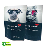 Sachet alimentaire pour animaux à fond plat, scellé sur huit côtés, en feuille d'aluminium, avec fermeture éclair et encoche de déchirement