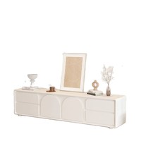 Meuble TV Crème Écologique au Design Simple et Moderne, Minimaliste, sur Pied, en Panneau Artificiel pour Salon et Chambre