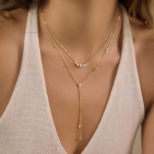Collier ras du cou double couche en acier inoxydable plaqué or 18 carats avec pendentif Smiley et zircone ronde, résistant au ternissement et à l'eau, par J&D Jewelry - Product Image 3