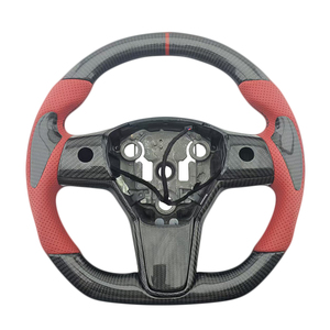 พวงมาลัยหนังคาร์บอนไฟเบอร์คุณภาพสูงแบบเจาะรู สำหรับรถยนต์เทสล่า รุ่น 3 และรุ่น Y ขายดี - Product Image 1