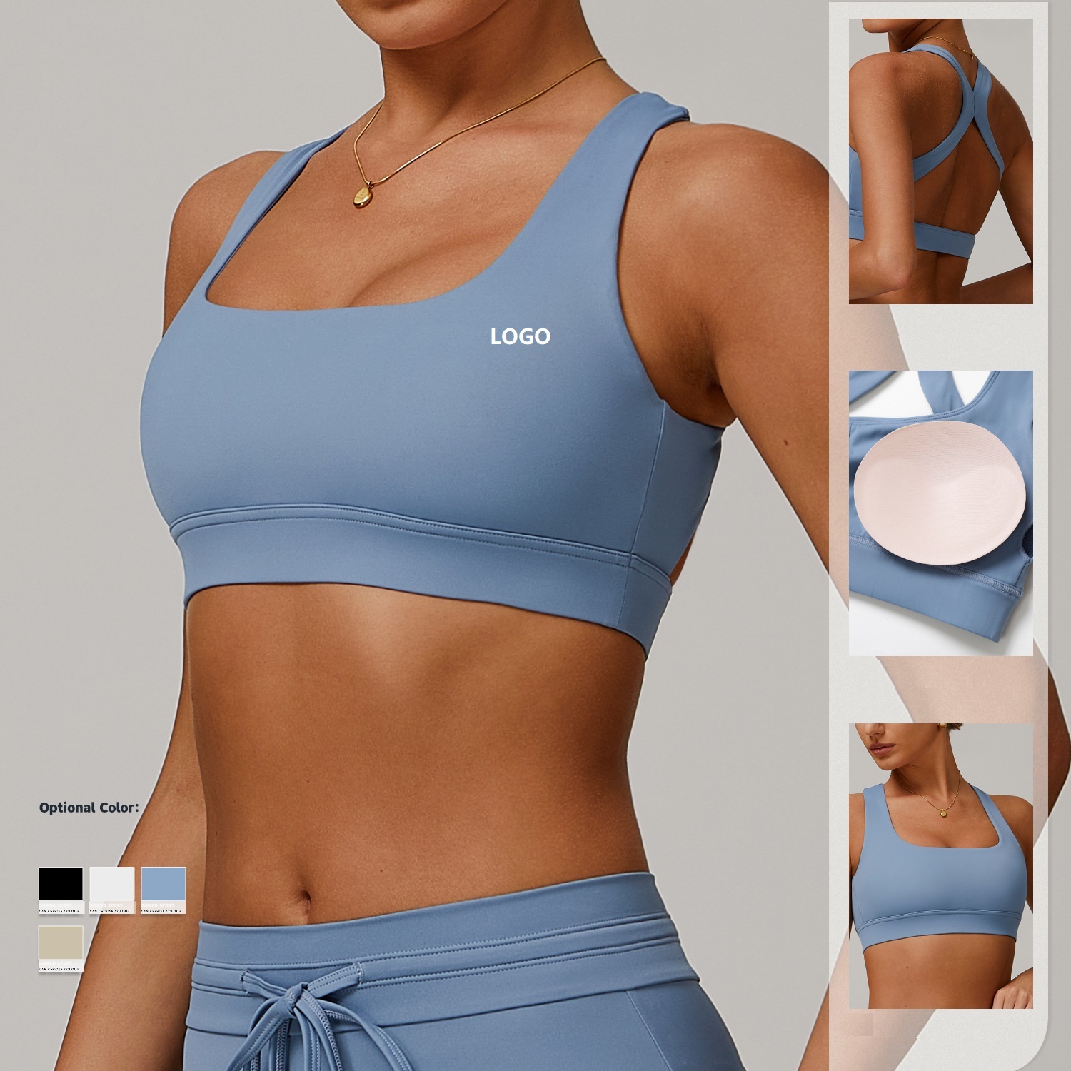 Sports Bra 78% Nylon 22% Spandex Women's Running Dancing Exercise Fitness Clothing Yoga Bra Solid Pattern Removable Pads
