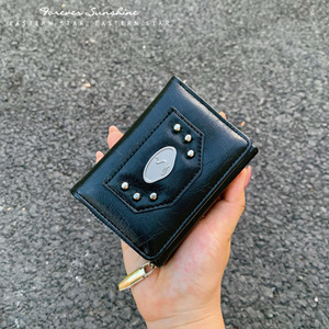 Fashion Rivet Decor Korean Style <b>Women's</b> Tri-fold Short Wallet PU Leather Zip Around Coin <b>Purse</b> with <b>Card</b> Slots - Product Image 5