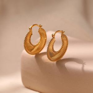 Pendientes de Aro de Acero Inoxidable con Oro Real de 18K, Estilo Vintage Europeo Americano, Diseño en Espiral Elegante, Patrón Geométrico, para Mujer - Product Image 4
