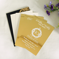 Faibles coûts d'expédition Invitation en papier miroir doré unique personnalisée avec enveloppe noire en feuille d'or pour anniversaire de mariage