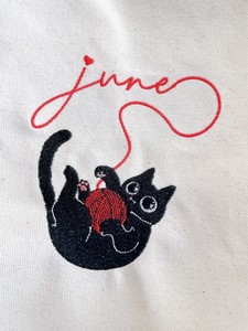 Sac fourre-tout en <span class=keywords><strong>toile</strong></span> personnalisé avec chat noir brodé, sac cadeau personnalisé avec nom, sacs de shopping - Product Image 5