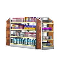 Étagère de Supermarché Blanc-Orange - Présentoir métallique robuste avec LED, modulaire pour épicerie & pharmacie.