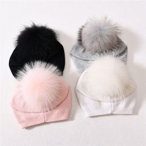 Jxwatcher Nouveau <span class=keywords><strong>Bonnet</strong></span> <span class=keywords><strong>Tricot</strong></span>é en Laine <span class=keywords><strong>pour</strong></span> Enfants, Tendance Hiver, avec Pompon Amovible en Vraie Fourrure, Style Slouchy, <span class=keywords><strong>Bonnet</strong></span> Bébé en Vraie Fourrure - Product Image 1