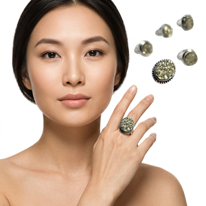 Bagues en argent plaqué avec pierre précieuse naturelle de pyrite sculptée, bijoux de mode de haute qualité, vente en gros, très prisées - Product Image 3