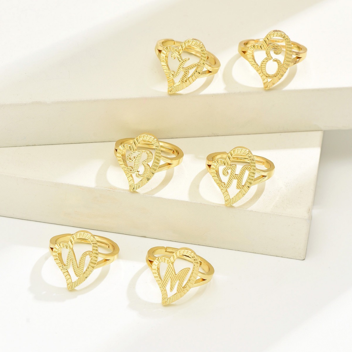 Beautlace Initial 'K' Ring - Adjustable 18K Gold Plated Open Ring With Cubic Zirconia (KR0037K) - View #10