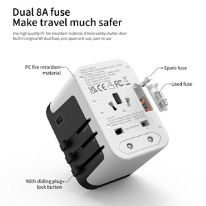 CE Type C Wall Fast <strong>Adapter</strong> EU/AUS/<strong>UK</strong>/US <strong>Plug</strong> with Socket Universal International Travel <strong>Adapter</strong> 6 Outlets 2 USB 3 Type C - Product Image 5