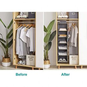 Collapsible Fabric Hanging Closet Organizer, 6-<b>Shelf</b> Closet Hanging Storage with Side Pockets for Clothes - Product Image 5