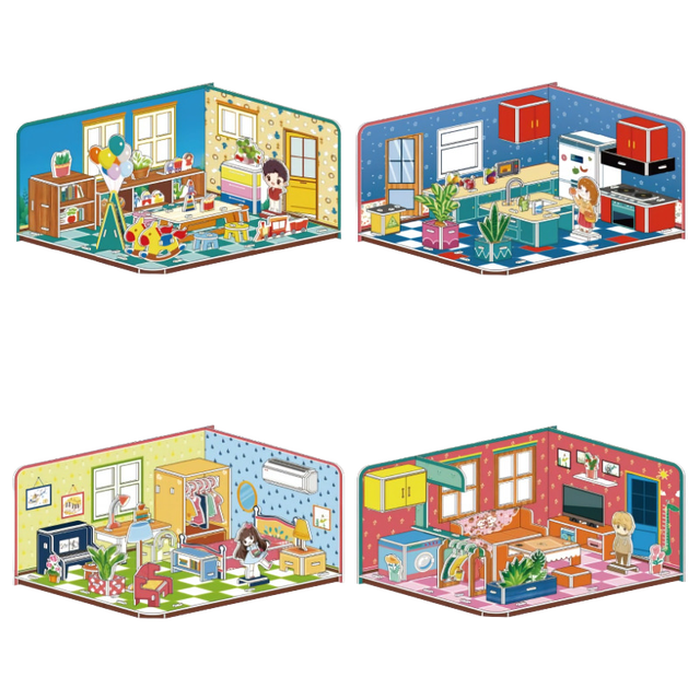 3D Assembly Model House Paper Puzzle DIY Cardboard Furniture Building Toys Handmade Educational Construction Toy for Kids