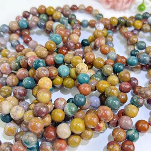 Wholesale Price 8mm Round Beads Crystal Healing Stone Polishing Ocean Jasper Bracelet Jewelry For Gift Meditation