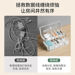 Cable <b>Storage</b> <b>Box</b> Rectangle Transparent Green Flip Top Desktop Organizer For Charging Cables Earphones Dustproof <b>Drawer</b> - Product Image 4