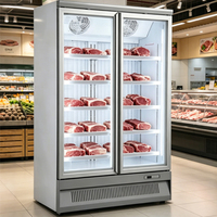 Congélateur vertical vitré le plus vendu avec dégivrage automatique et refroidissement par air pour viande fraîche, idéal pour supermarché