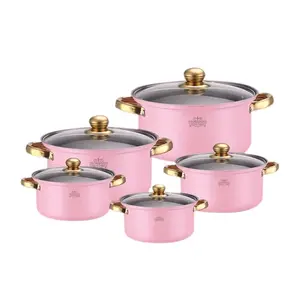 Stainless Steel Cooking Pot Pink Orange Stockpot kitchenware set Stainless steel gold handle non-stick multifunctional pan