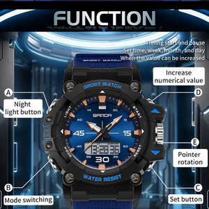 SANDA 6291 Montre de sport multifonctionnelle tendance à double affichage, montre-bracelet électronique lumineuse et étanche - Product Image 2