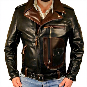 Veste de motard unisexe BS International entièrement noire en cuir véritable, imperméable, coupe-vent, style décontracté en toile pour l'hiver, avec logo sur le devant - Product Image 3
