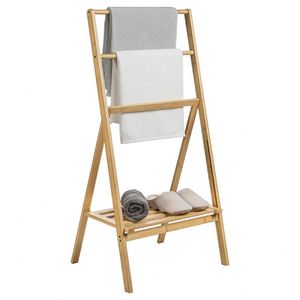 Estante Plegable de Bambú para Secar Toallas, Ahorra Espacio, con Moderno Estante de Almacenamiento de Cuatro Niveles para Baño - Product Image 3