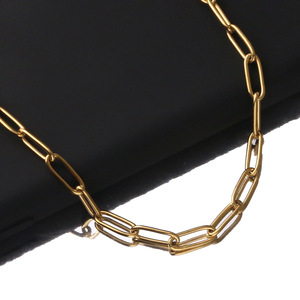 Chaîne ovale en acier inoxydable plaqué or PVD |   Chaîne à maillons en fil de fer soudé longue, style trombone, vendue au mètre, tendance, unisexe, usage quotidien - Product Image 5