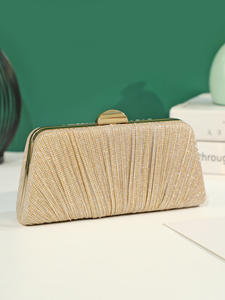 High Fashion Square Pillow Shape Polyester <b>Glitter</b> Pleats Clutch <b>Bag</b> Chain Strap Magnetic Closure for Socialite Party Send Rival - Product Image 3