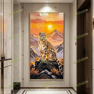 Luxury Snow Leopard Wall Art Full Moon Mountain Scene Wild Animal Wall Crystal Porcelain <b>Painting</b> LED Living Room Home Decor - Product Image 2