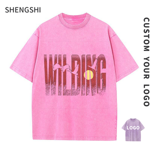 SSC T-shirt pour adultes Lavage à l'acide Col rond régulier 320g Tendances à séchage rapide 100% coton Fonctionne avec Logo personnalisé Achat de t-shirt en vrac pour hommes - Product Image 1