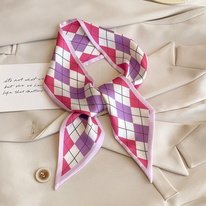 紧身长紫色碎花几何心形设计窄斜纹Y围巾手提包手柄包裹丝带围巾女式围巾 - Product Image 4