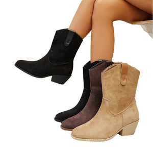 Designer Vintage Brown Ankle Boots Block <b>Heel</b> Comfortable Lace-Up Closure for Fall/Winter Wholesale Fashionable Women's Boots - Product Image 4