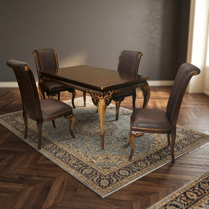 Juego de Mesa de Comedor Antigua de Madera Maciza con Motivo Floral, Muebles para Comedor - Product Image 3