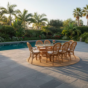 El Cómodo Juego de Comedor de Ratán/Mimbre Java Combina Artesanía Clásica con una Amplia Mesa Larga para Uso en el Hogar y Hoteles - Product Image 4