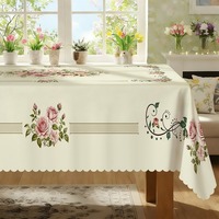 Nappe Rectangulaire Kongyu Home Textiles Rose Vintage à Motif Floral Bouquet, Bord Festonné, Décoration Style Campagne Française