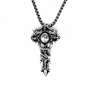 Yunnique – collier avec pendentif clé en acier inoxydable, design croix, serti de pierres, bijoux cadeau, style rétro européen et américain - Product Image 1