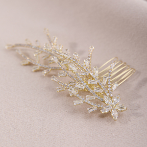 Accessoires de cheveux de mariage scintillants pour femmes, avec motifs floraux, pinces à cheveux dorées et peignes en zircon cubique - Product Image 3