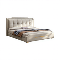 Lit de rangement moderne et luxueux JUNYUHAO, revêtement en tissu haut de gamme, mousse haute densité, cadre en pin certifié E0, taille Queen/King