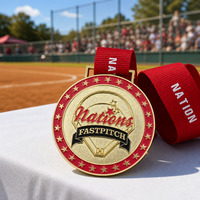 Medali Softball Fastpitch Kustom Berbentuk Bintang dengan Bingkai Enamel, Penghargaan Olahraga 3D Logam untuk Turnamen Baseball, Lapisan Emas dengan Pita